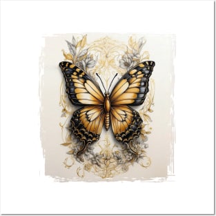 Gold butterfly Posters and Art
